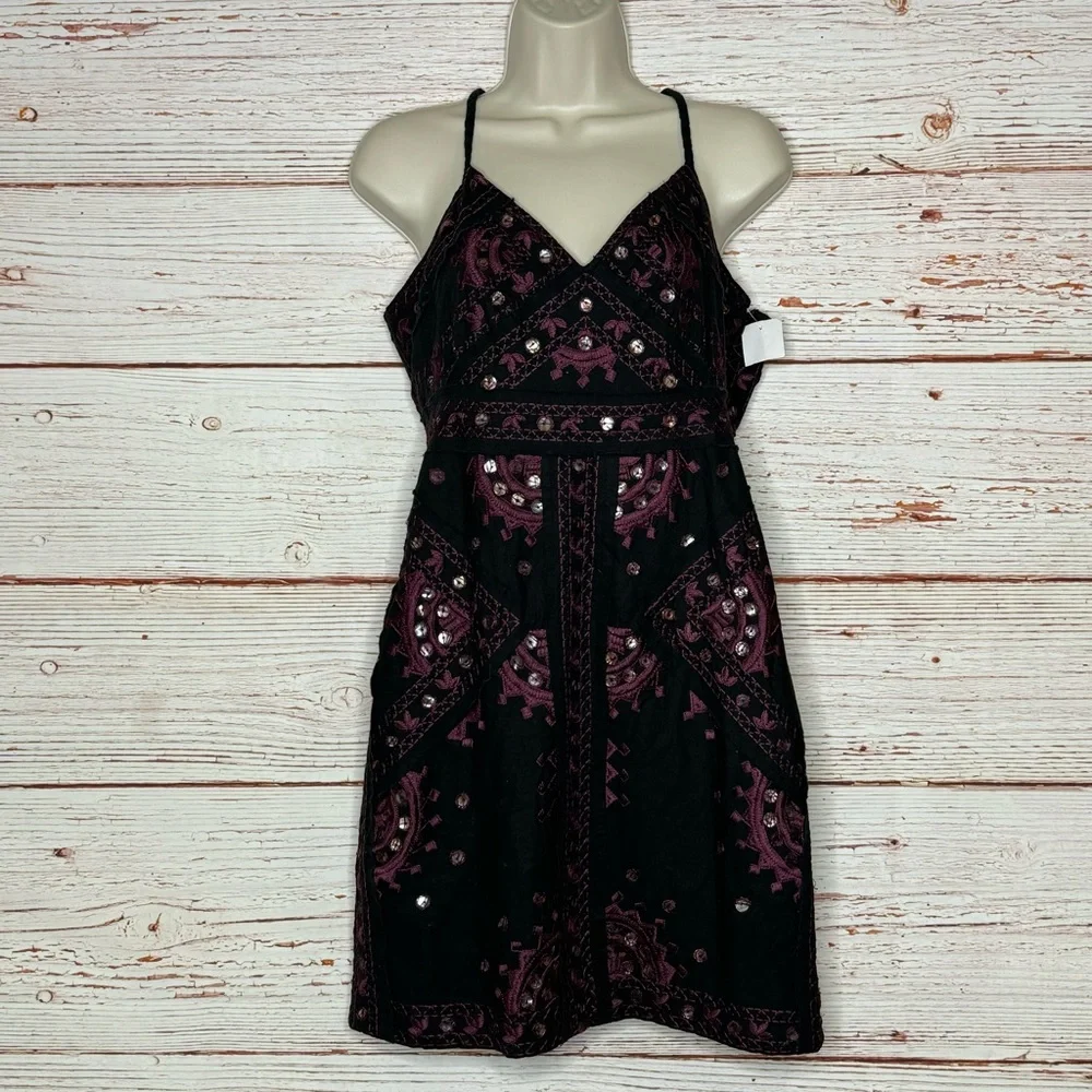 NWT Free People Black Magic Embroidered Sheath Dress Sz 10